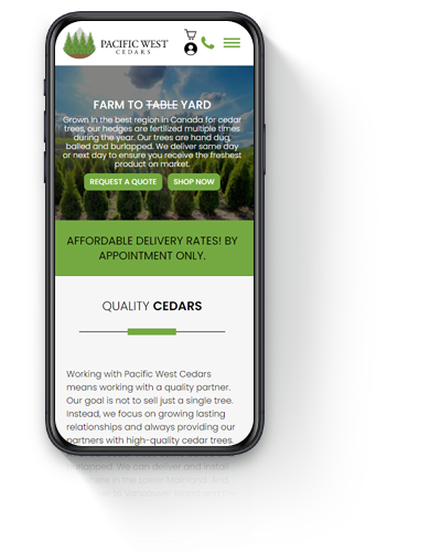 Ecommerce responsive website Pacific West Cedars